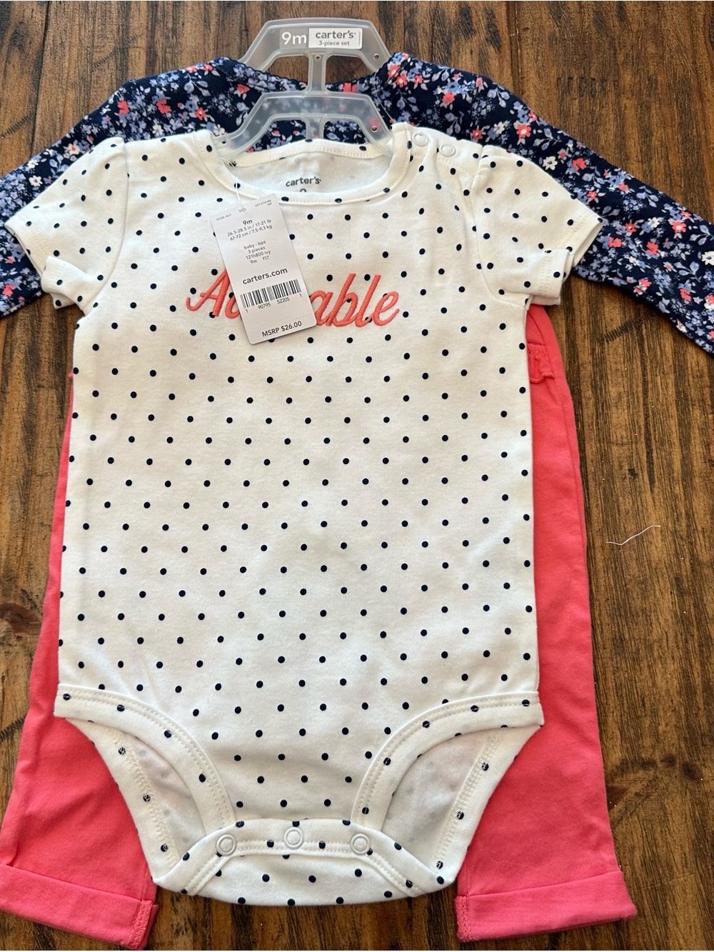 Carter's Baby Girls 3-Pack One-Piece Set - White Polka Dot, Coral, Navy Floral